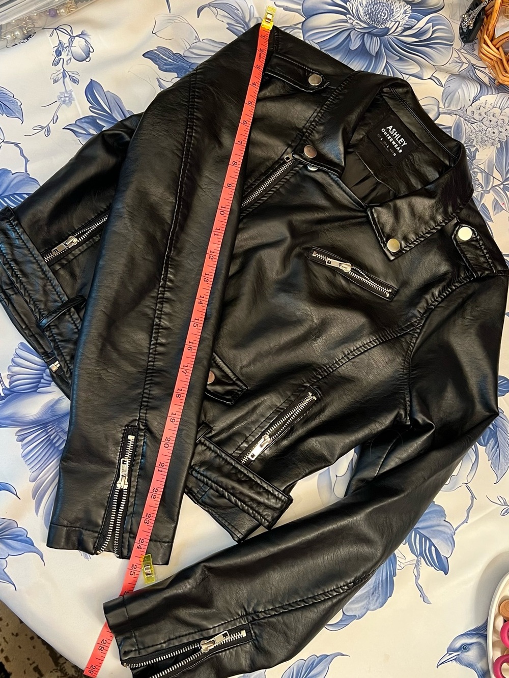 Ashley By 26 International Black Faux Leather Biker Jacket with Belt - Picture 11 of 14